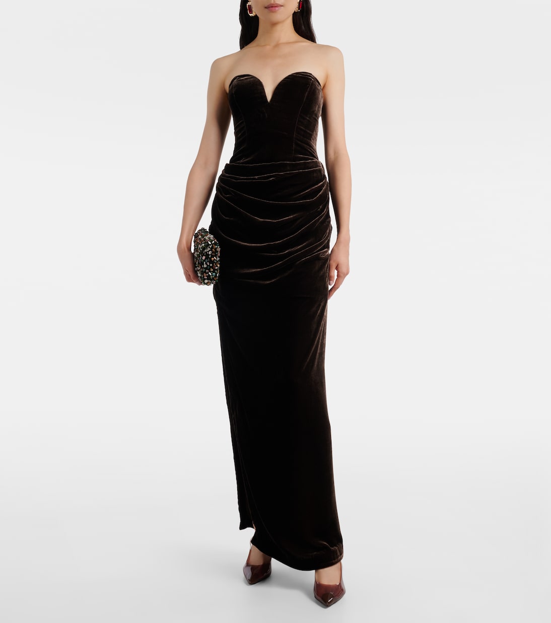 Draped velvet bustier gown | Rotate