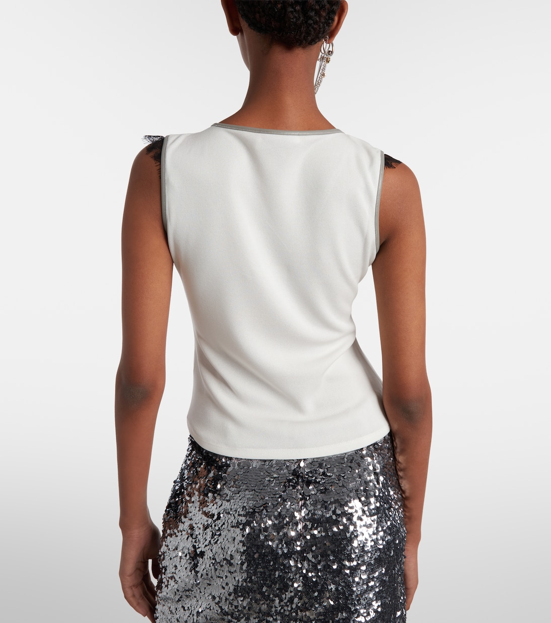 Layered lace-trimmed jersey top  | Jacques Wei