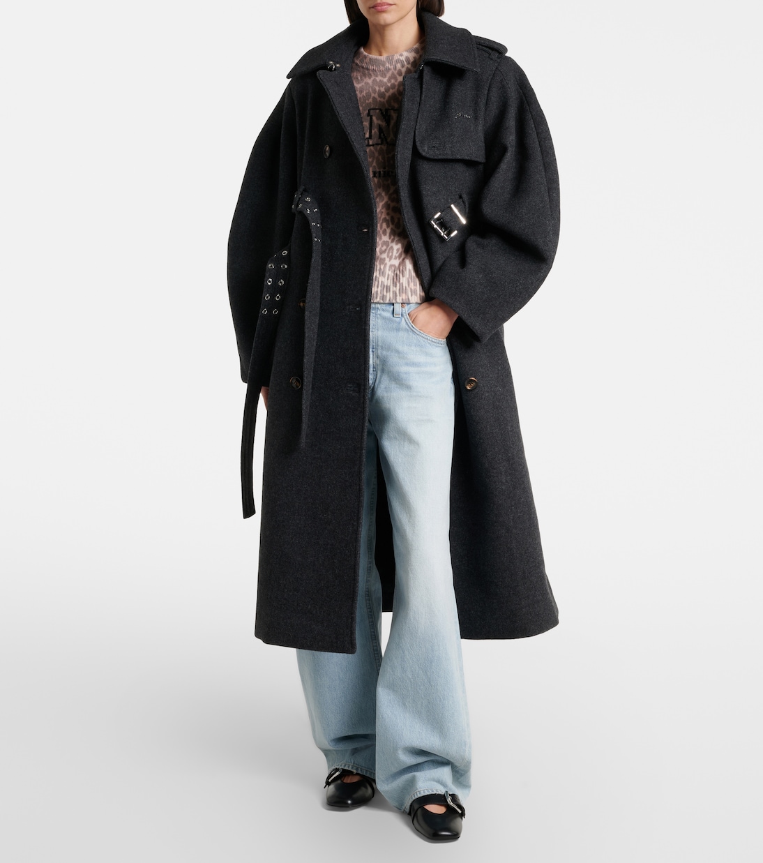 Belted wool and cashmere-blend coat | Ganni