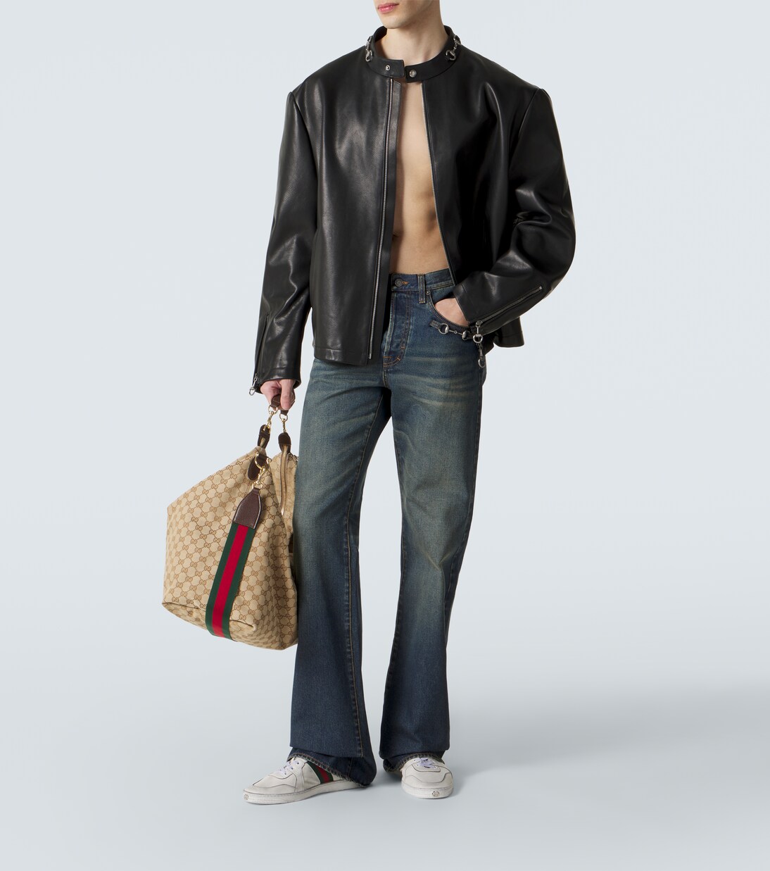 Sneakers Stretch Web Stripe in pelle | Gucci