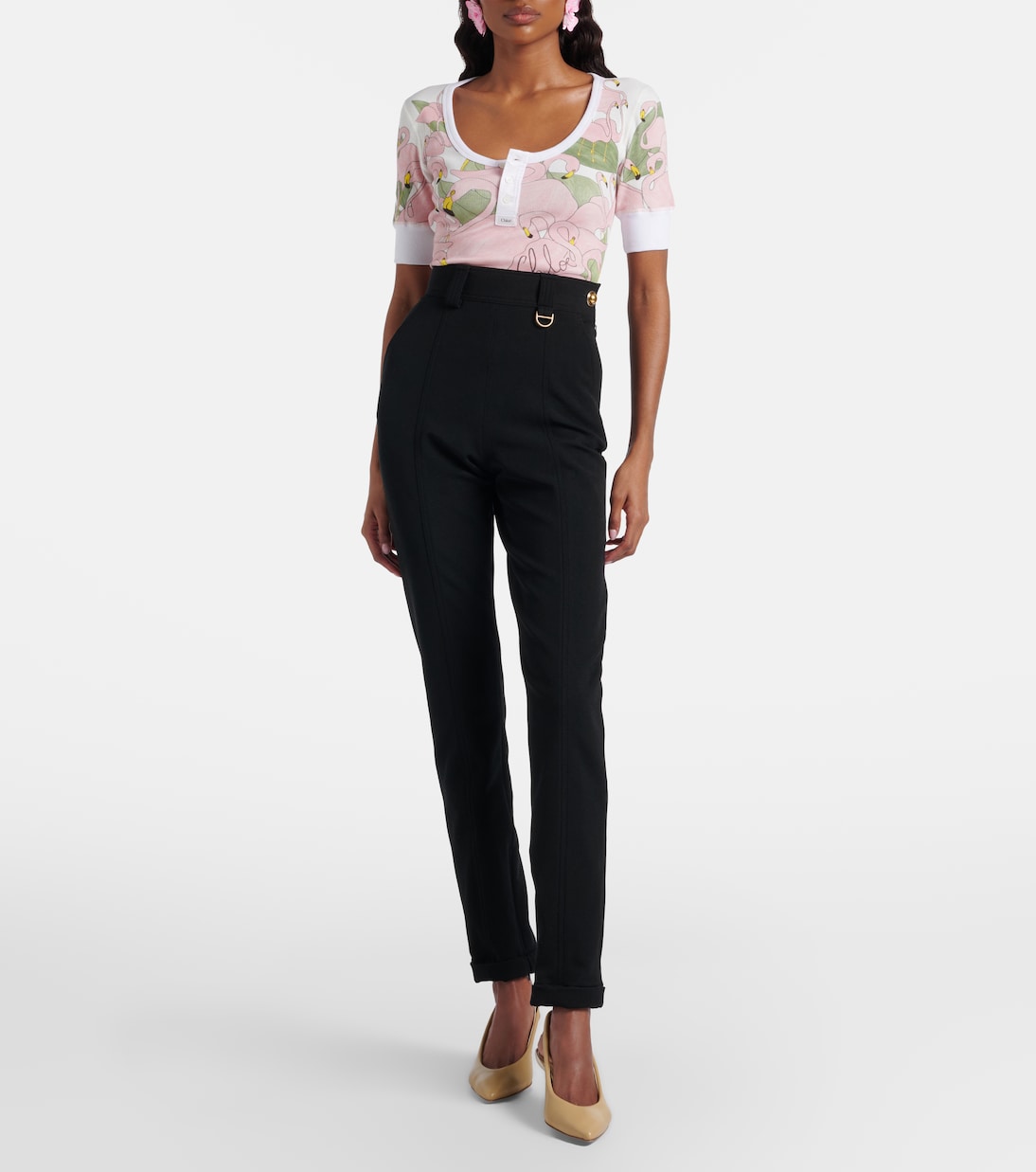 Printed cotton-blend Henley shirt | Chloé