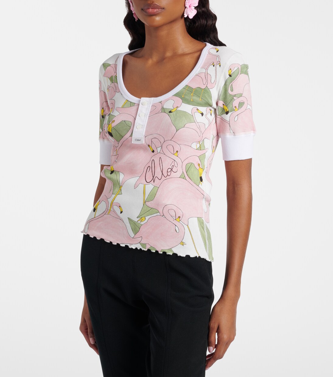 Printed cotton-blend Henley shirt | Chloé