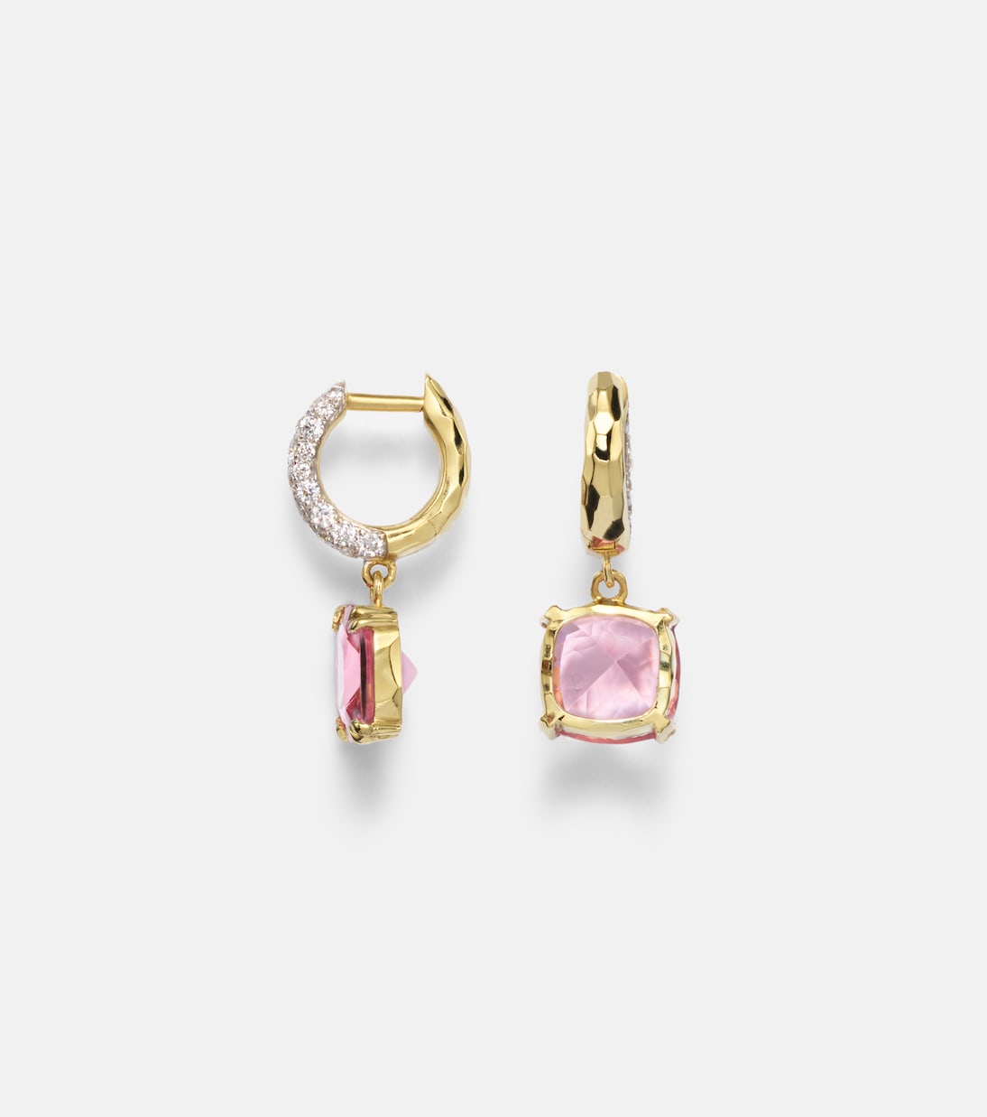 Cobblestone Micro 18kt gold hoop earrings with morganites and diamonds | Octavia Elizabeth