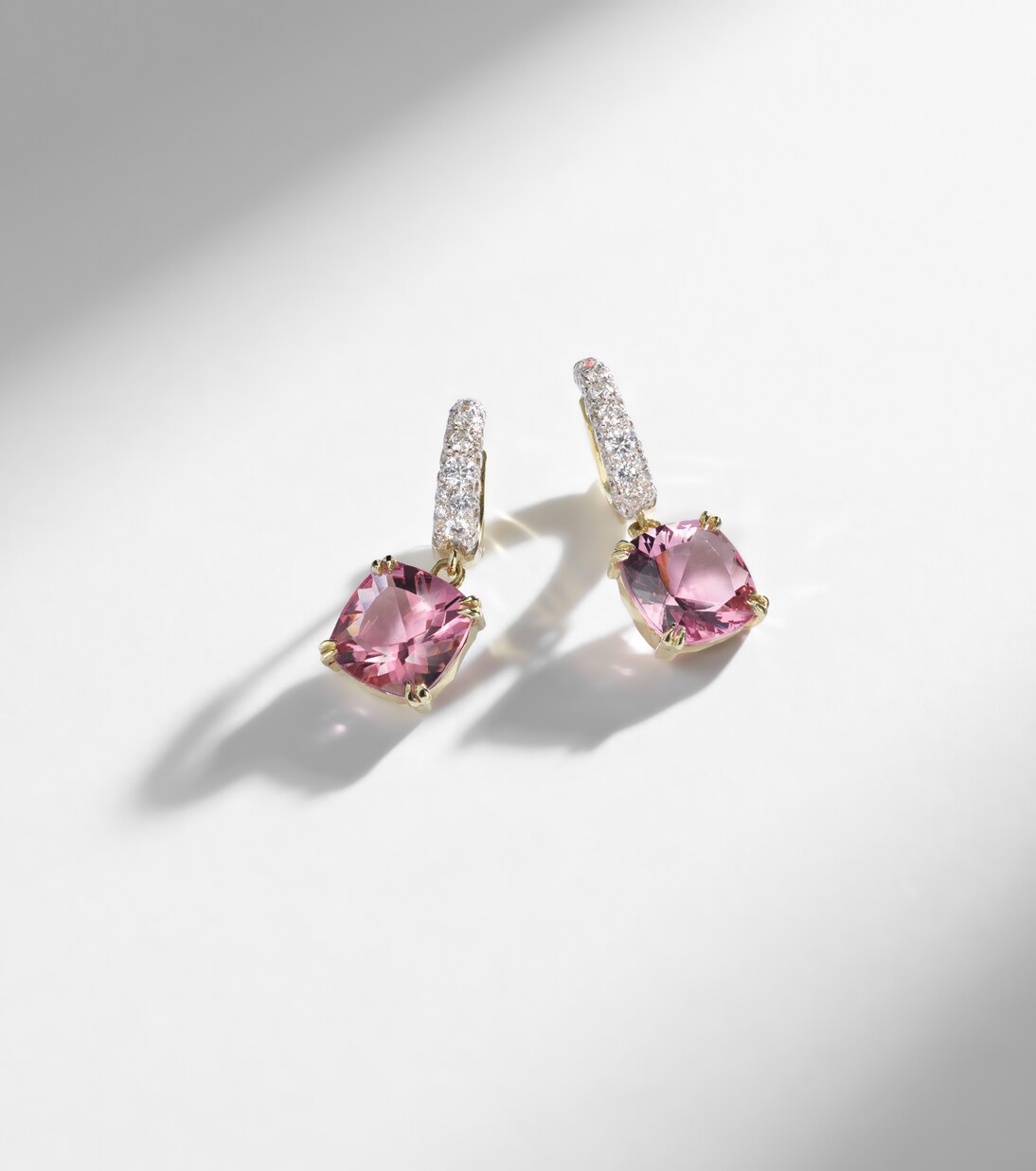 Cobblestone Micro 18kt gold hoop earrings with morganites and diamonds | Octavia Elizabeth