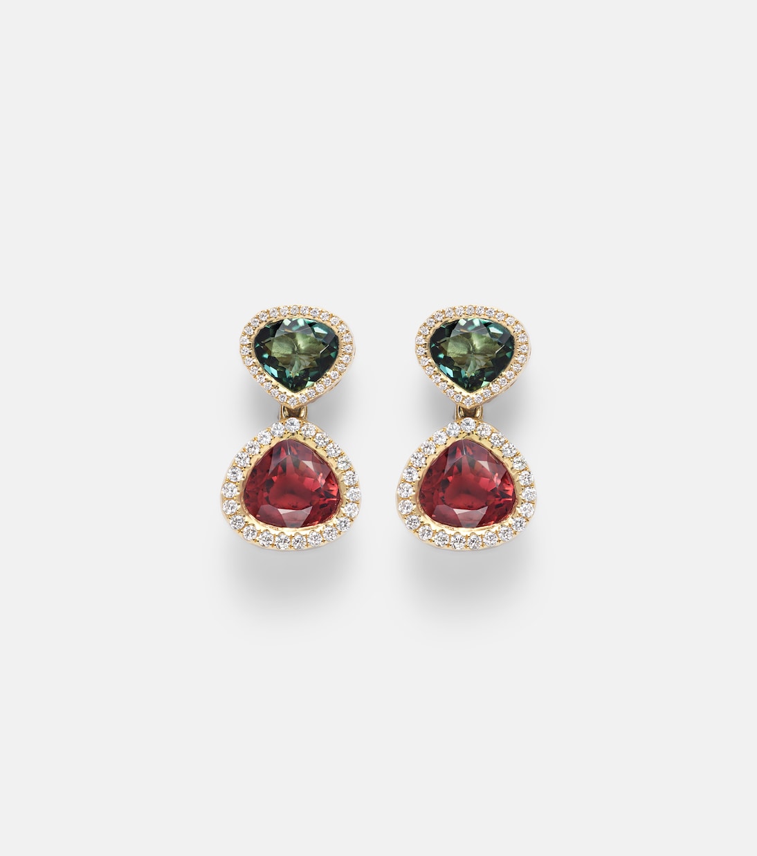 Boucles d’oreilles Two Drop Kaleidoscope en or 18 ct, tourmalines et diamants | Octavia Elizabeth