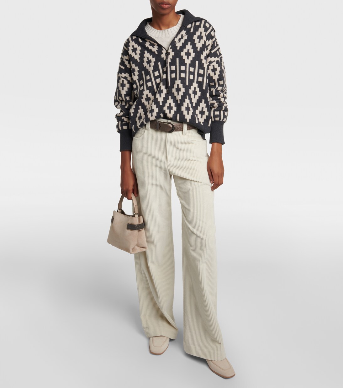 Pull Vintage Jacquard en laine, cachemire et soie | Brunello Cucinelli