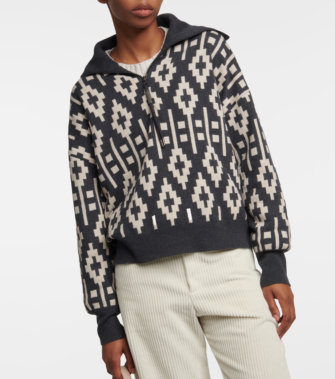 Pull Vintage Jacquard en laine, cachemire et soie | Brunello Cucinelli