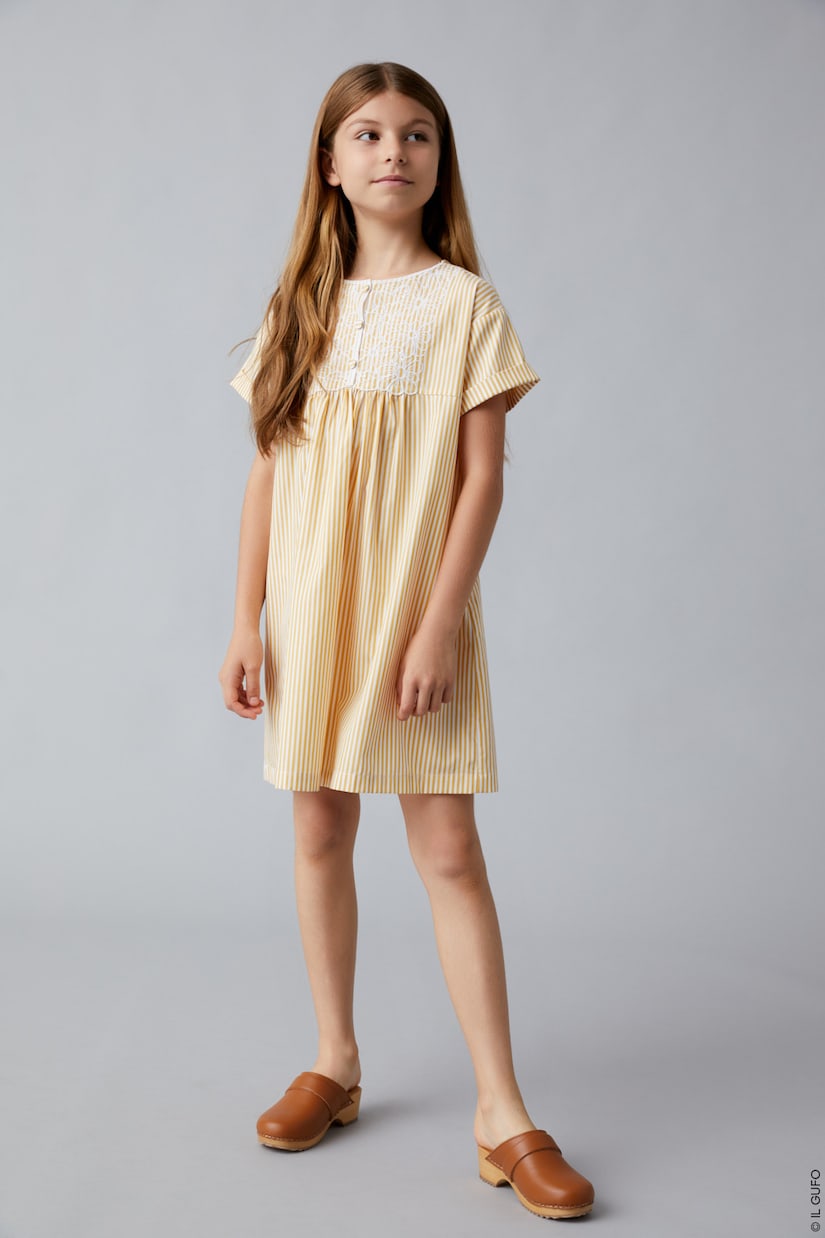 Robe rayée et brodée en coton | Il Gufo