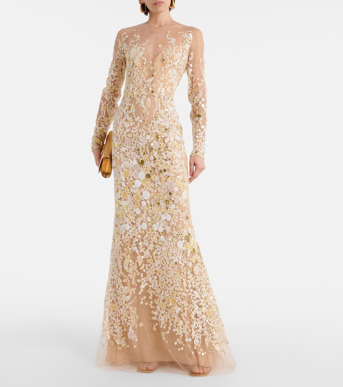 Robe longue Atom en tulle à ornements | Elie Saab