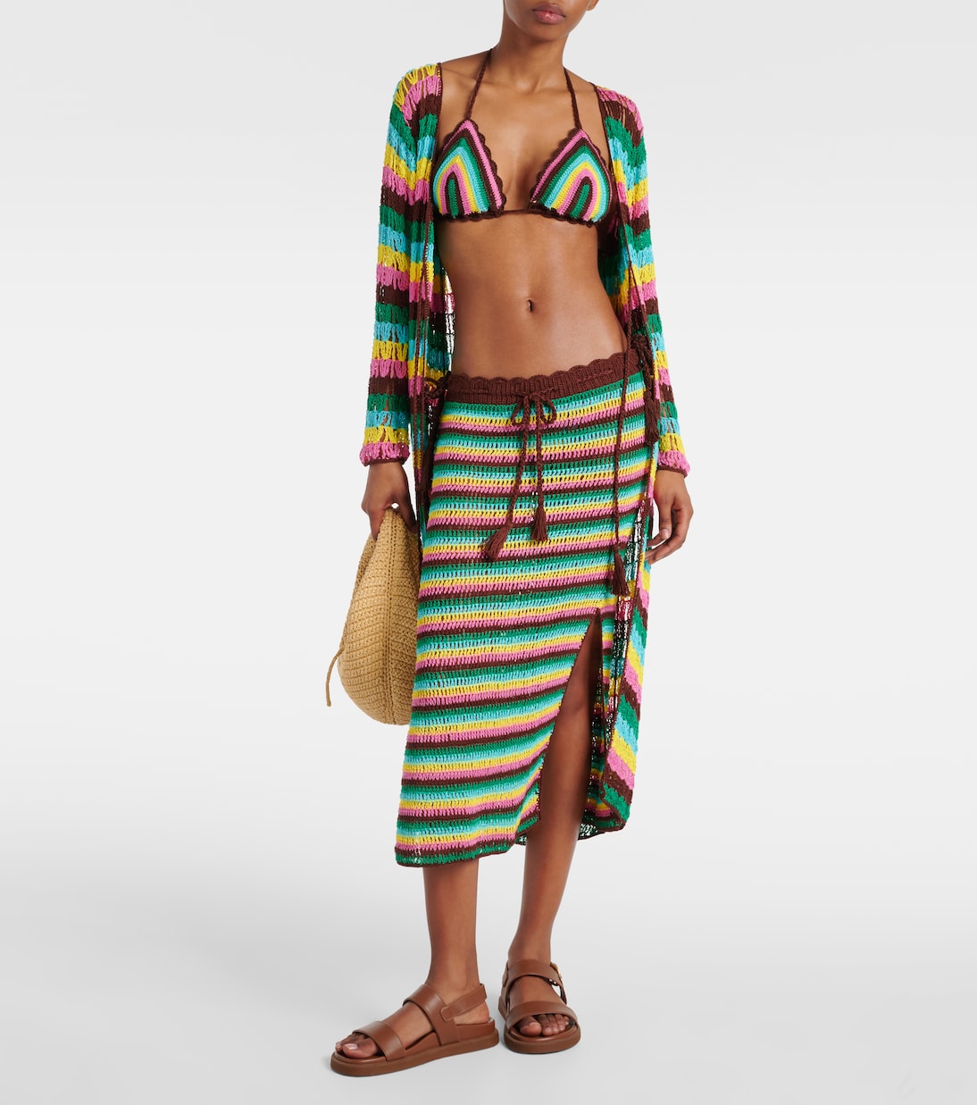 Striped crochet cotton midi skirt | Anna Kosturova