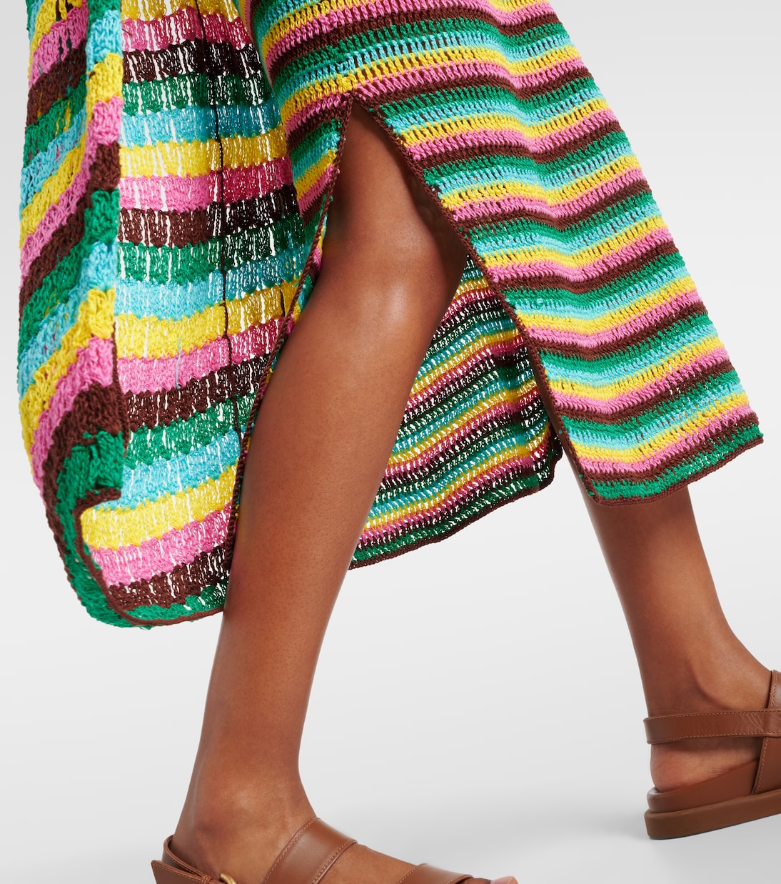 Striped crochet cotton midi skirt | Anna Kosturova