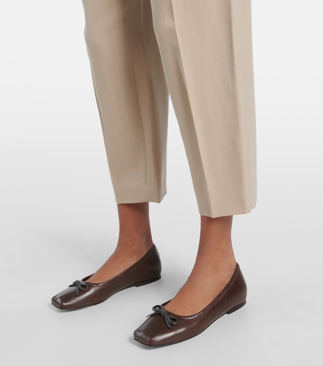 Monili bow-detail leather ballet flats | Brunello Cucinelli