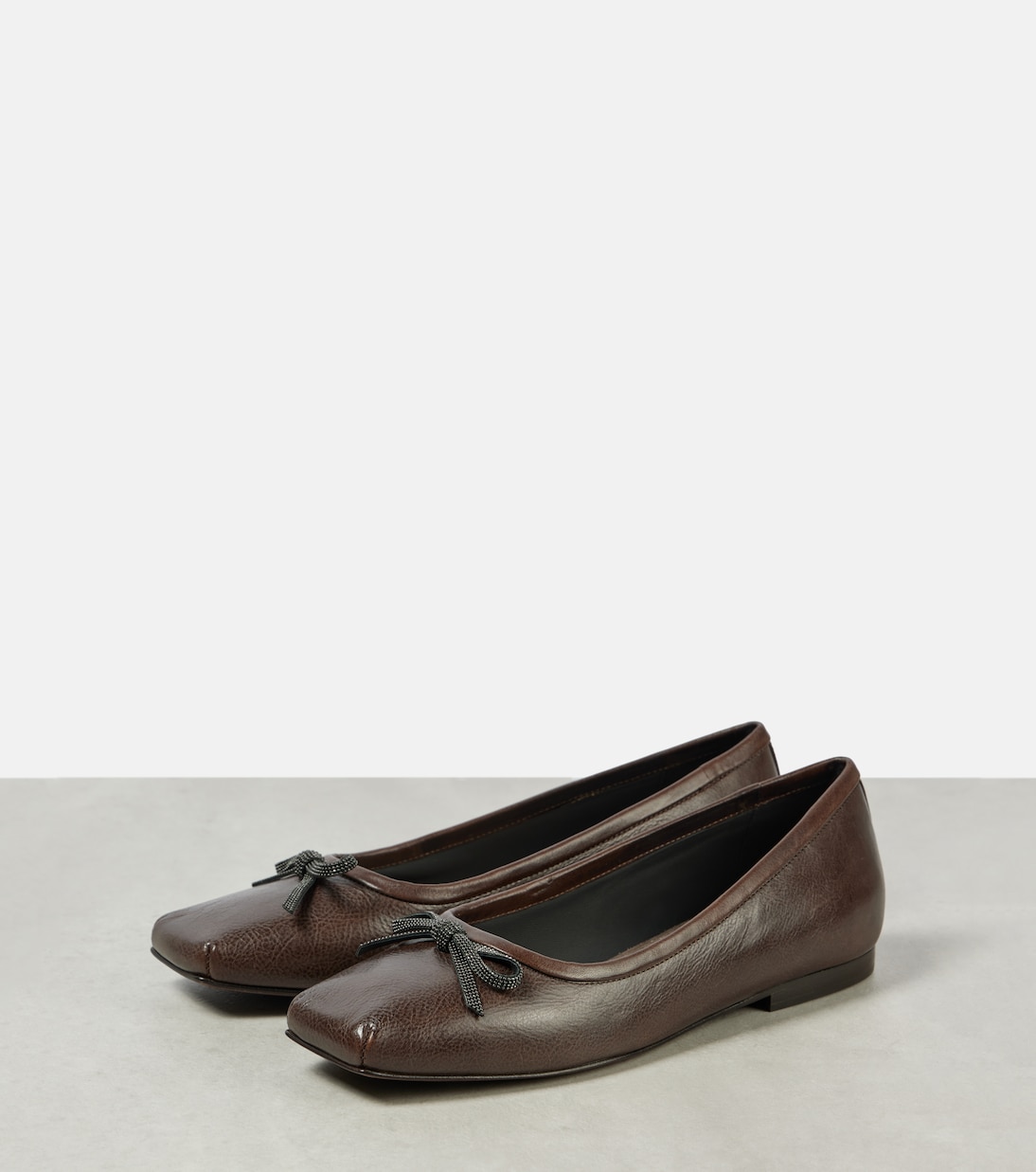 Monili bow-detail leather ballet flats | Brunello Cucinelli