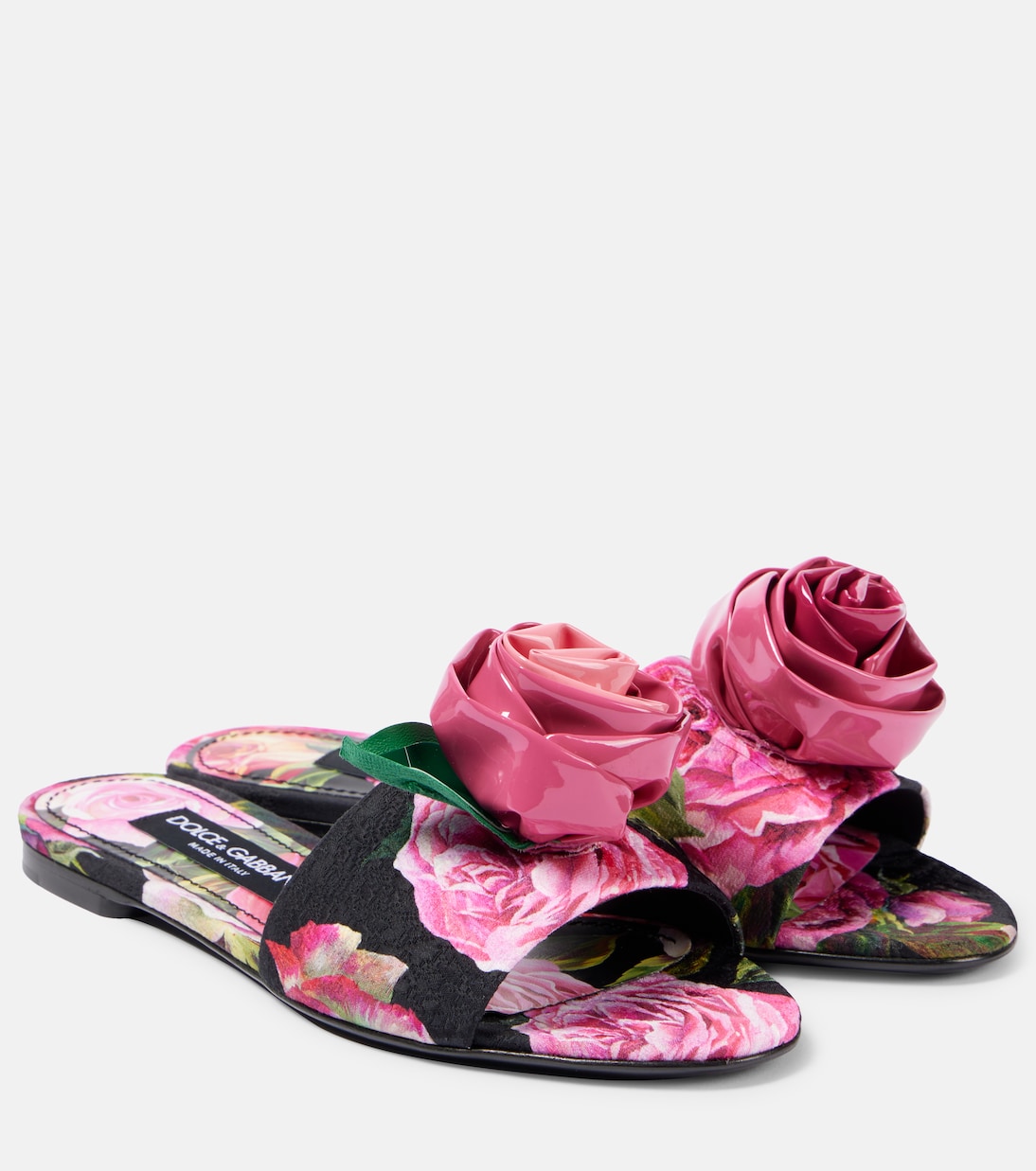 Floral-appliqué brocade slides | Dolce&Gabbana