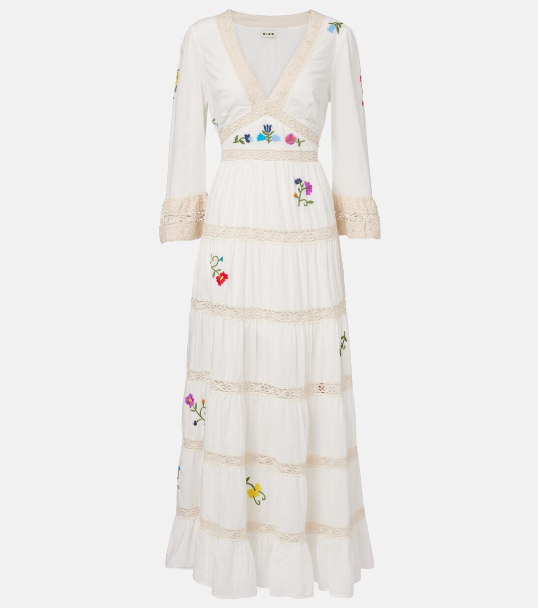 Robe longue Regine brodée en coton | Rixo