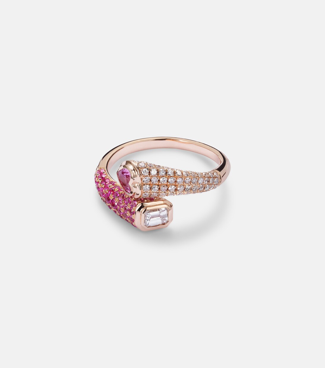 Bague Mixed Bypass en or rose 18 ct, diamants et saphirs | Shay Jewelry