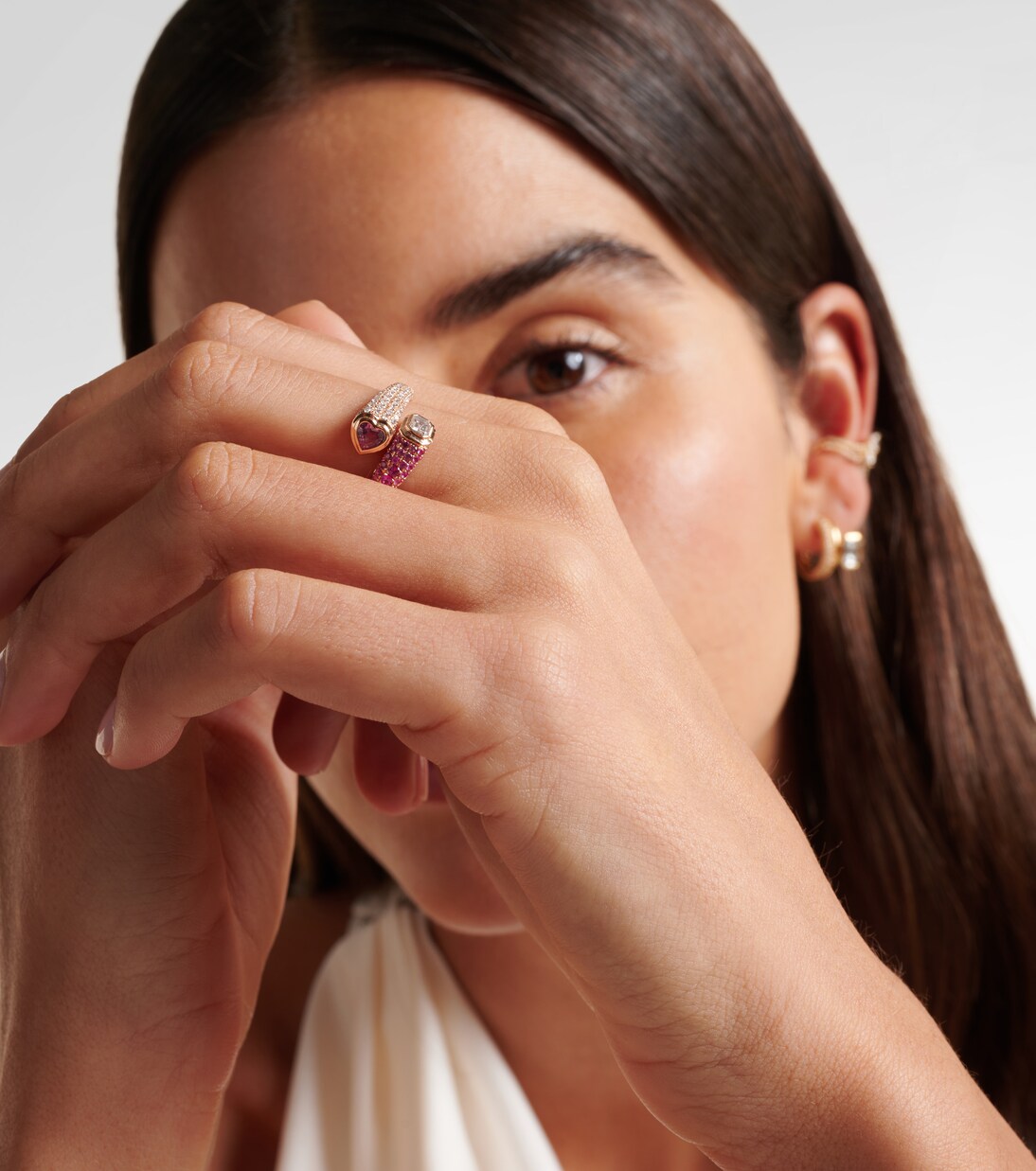 Bague Mixed Bypass en or rose 18 ct, diamants et saphirs | Shay Jewelry