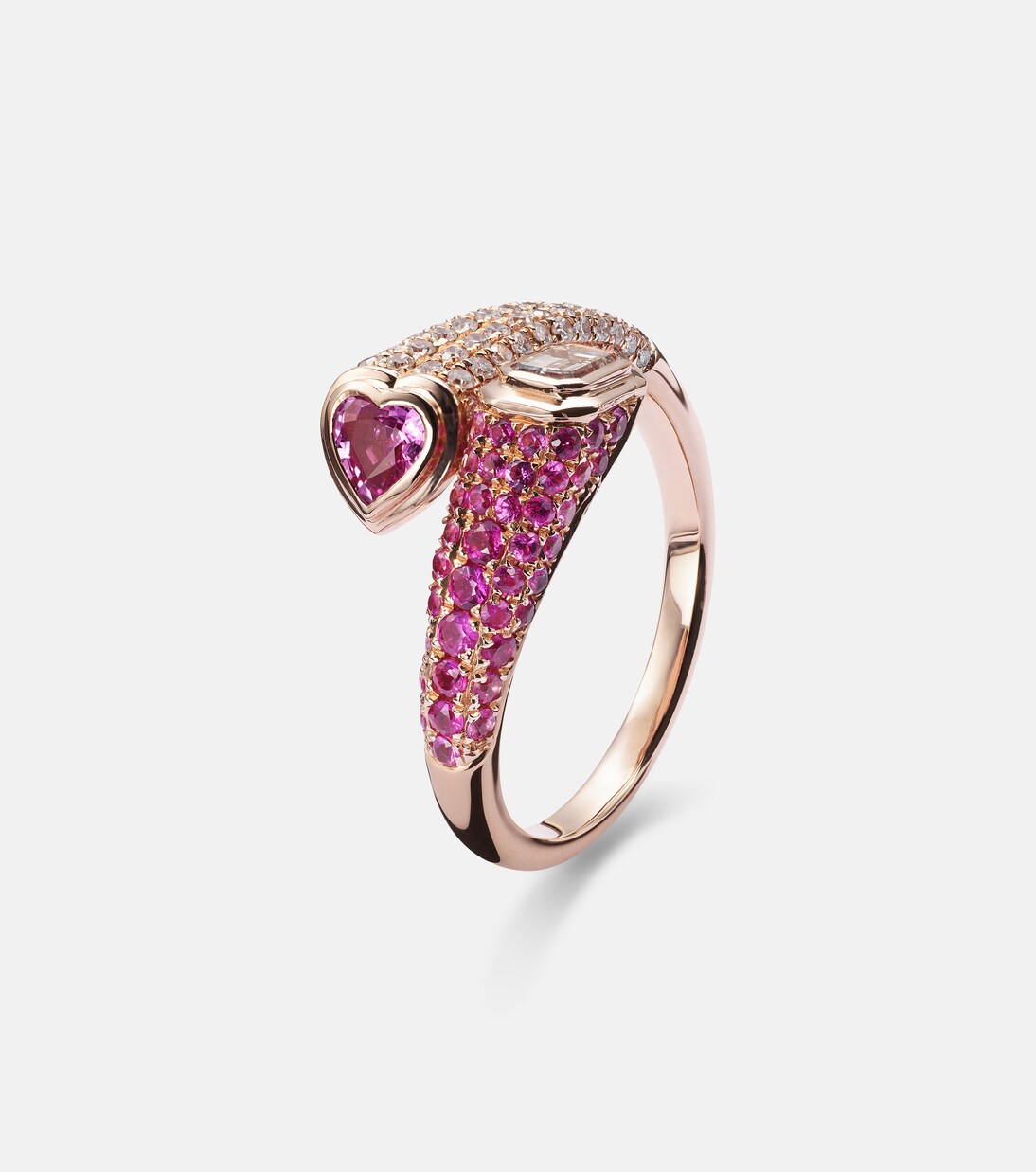 Bague Mixed Bypass en or rose 18 ct, diamants et saphirs | Shay Jewelry