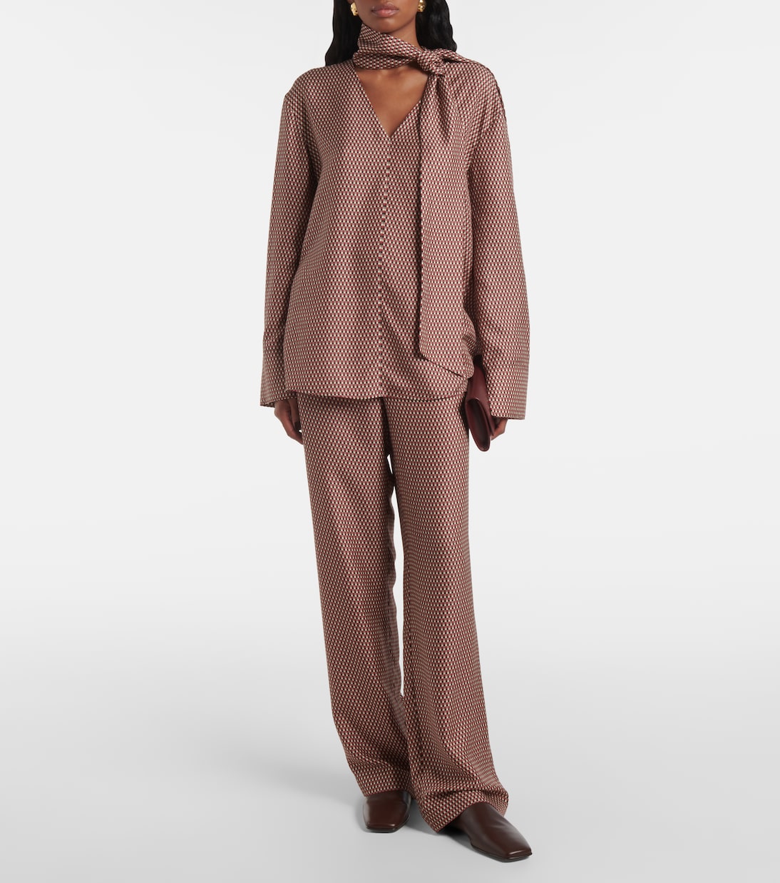 Printed high-rise silk straight pants | Joseph