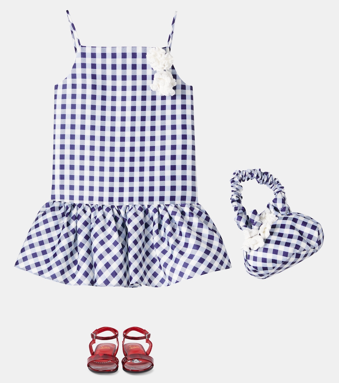 Floral-appliqué gingham taffeta bag | Self-Portrait Kids