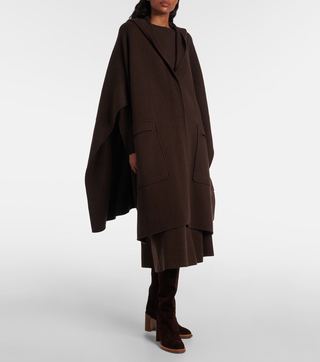 Cape à capuche en laine et cachemire | Jardin des Orangers