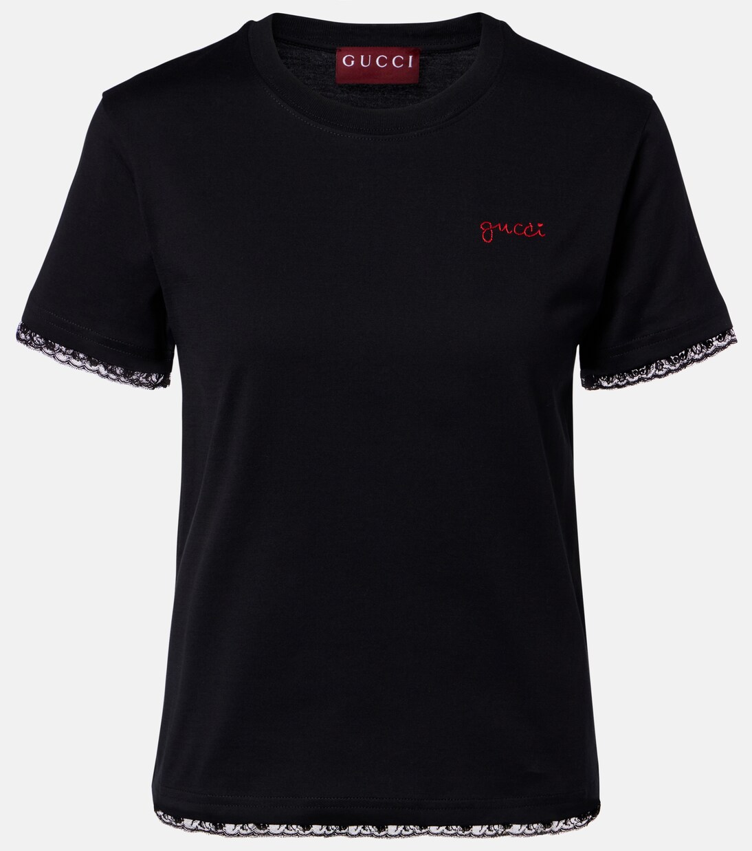 Embroidered lace-trimmed cotton jersey T-shirt | Gucci