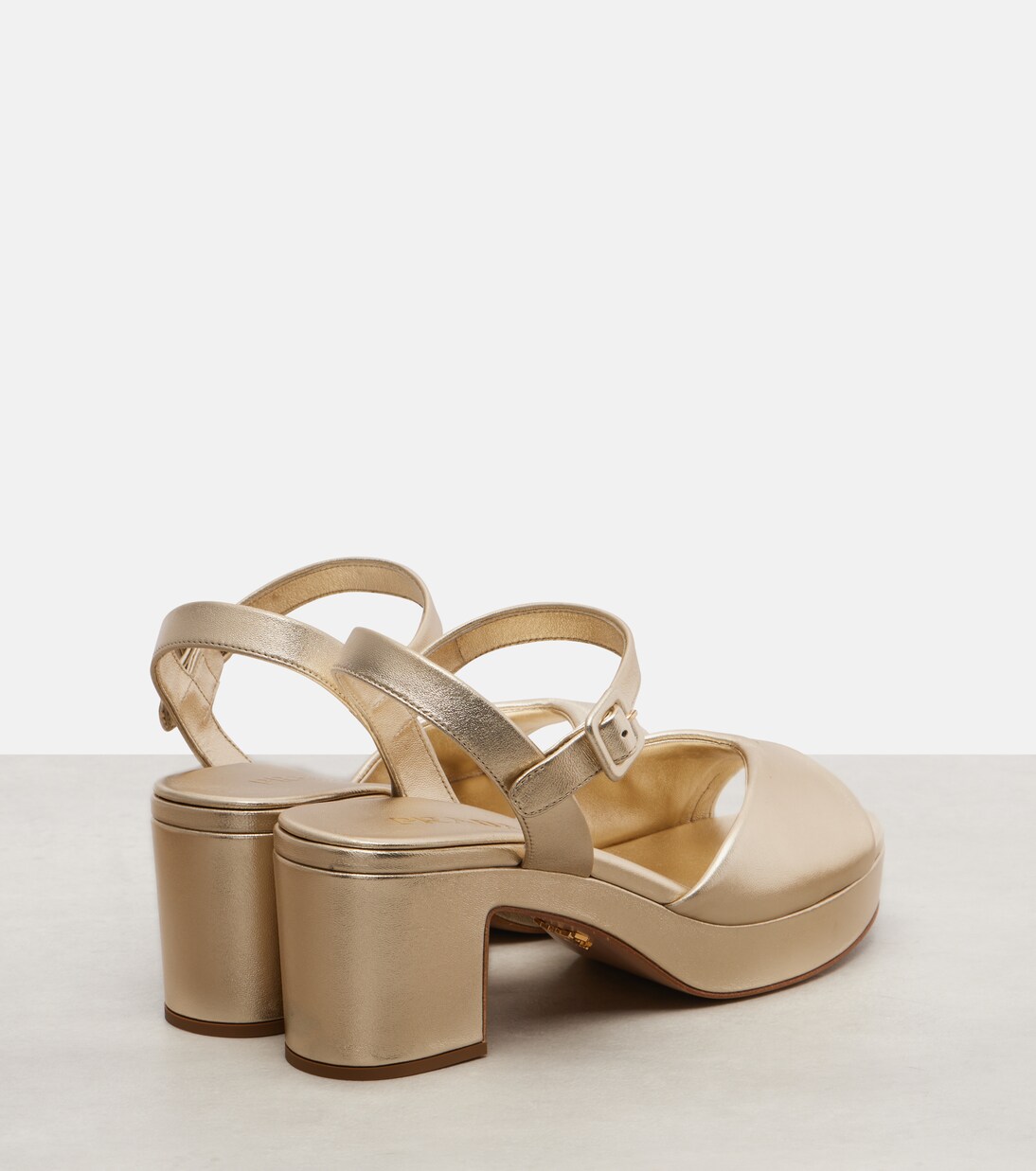 Metallic leather platform sandals | Prada