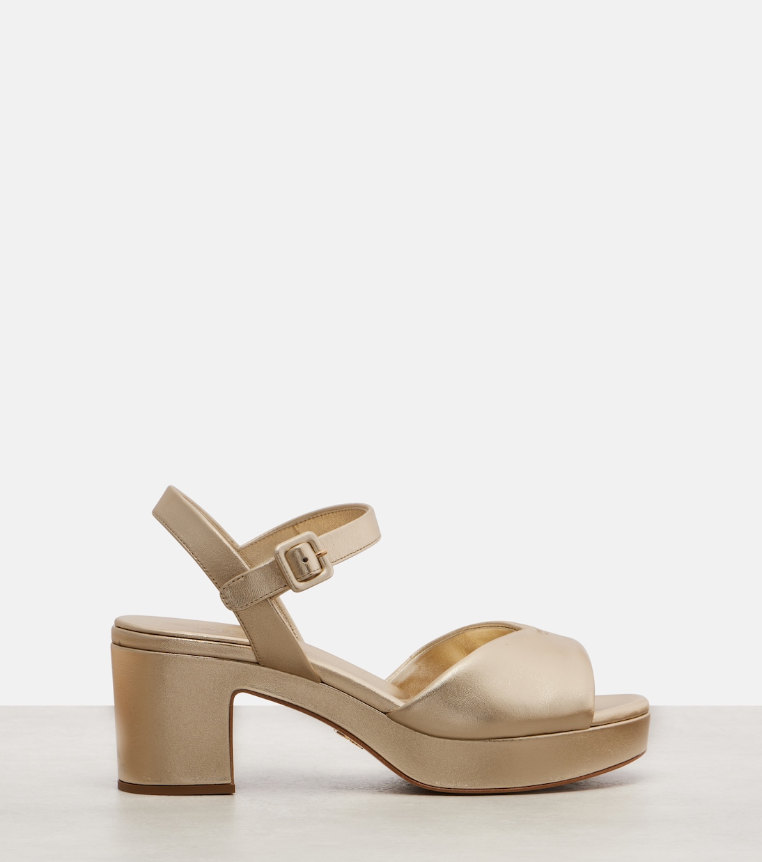 Metallic leather platform sandals | Prada