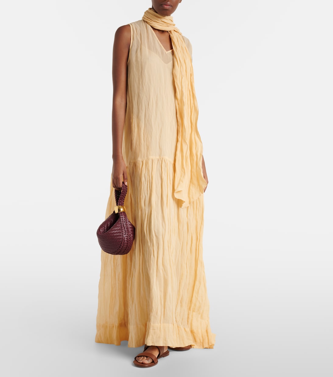 Scarf-detail cotton-blend maxi dress | Plan C