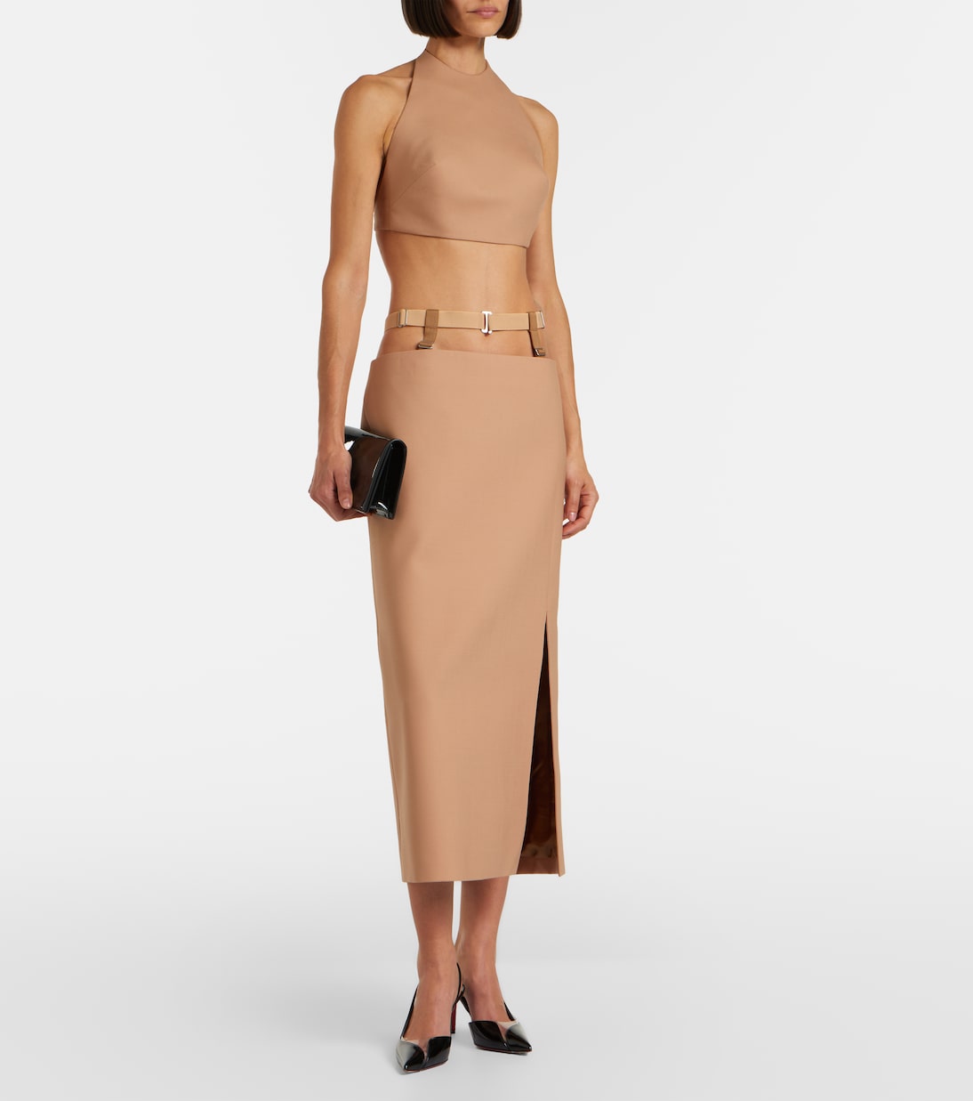 تنورة ستايل بنسل من الصوف المخلوط بأجزاء مقتصة | Mugler