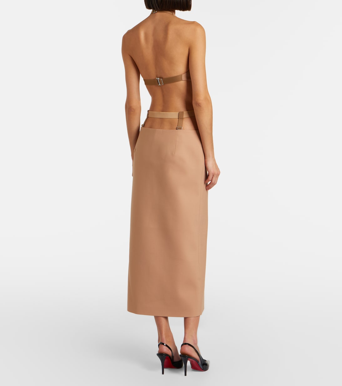 تنورة ستايل بنسل من الصوف المخلوط بأجزاء مقتصة | Mugler