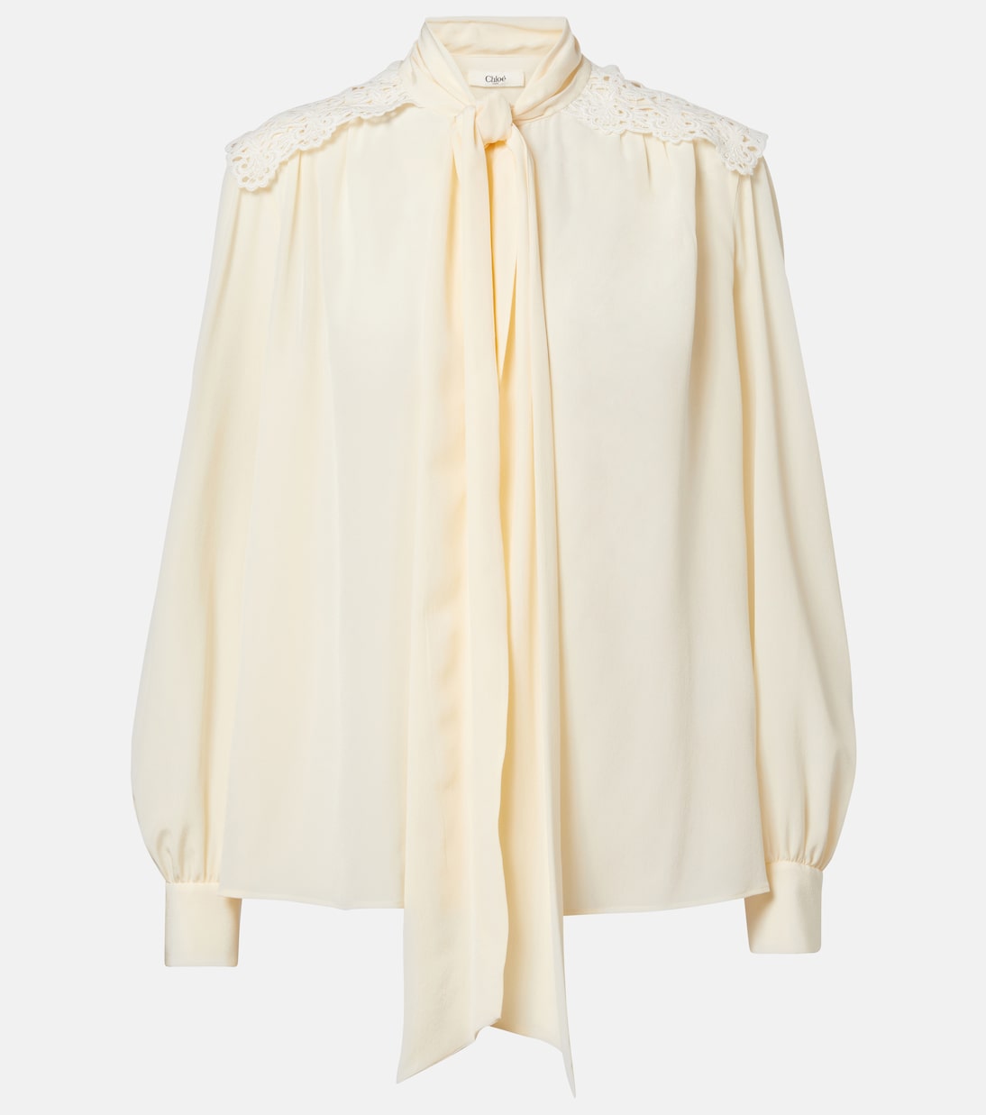 Lace-trimmed silk crêpe de chine blouse  | Chloé