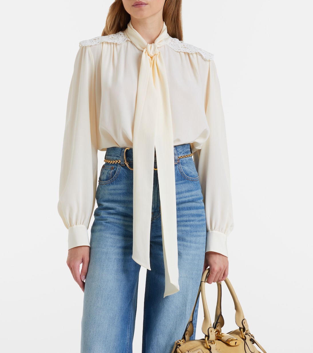 Lace-trimmed silk crêpe de chine blouse  | Chloé