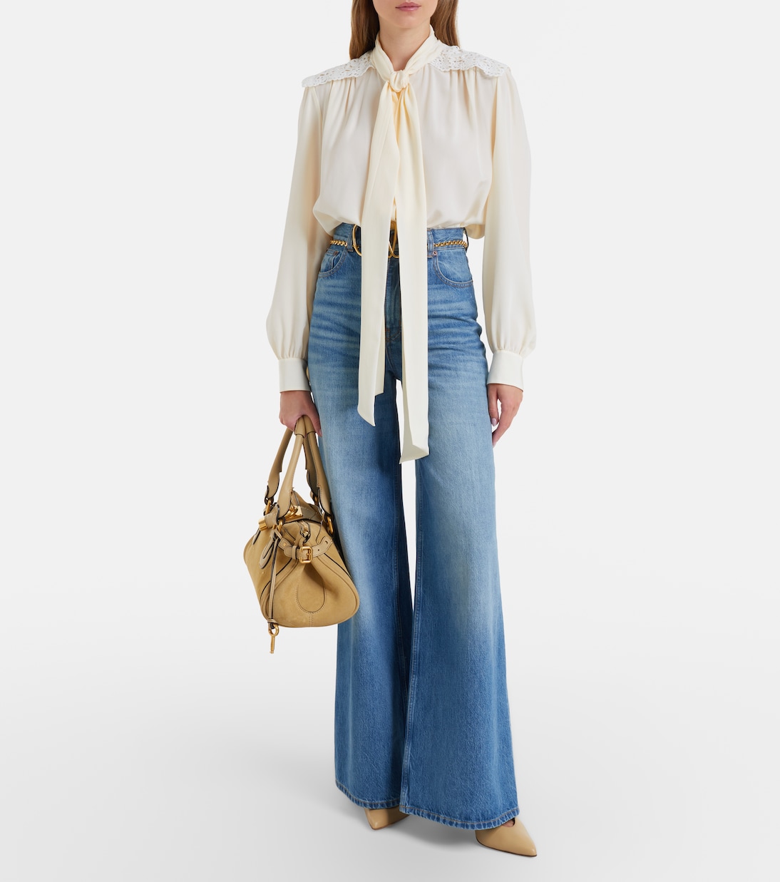Lace-trimmed silk crêpe de chine blouse  | Chloé