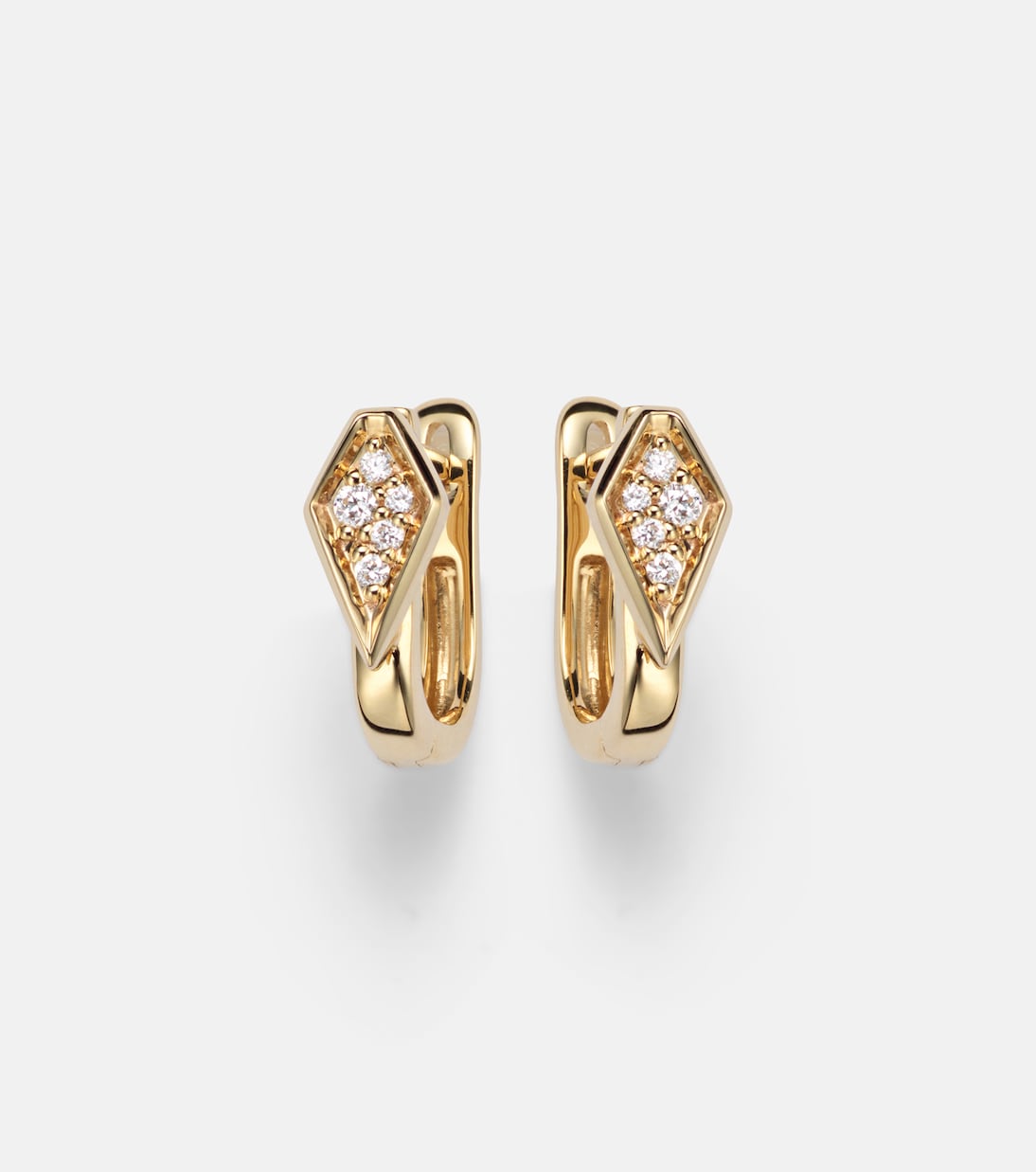 Knife Edge Kite 14kt gold huggie earrings with diamonds | Stone and Strand
