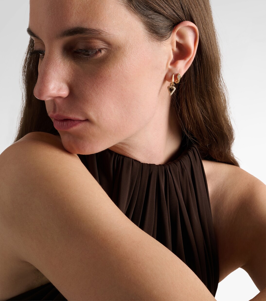 Knife Edge Kite 14kt gold huggie earrings with diamonds | Stone and Strand