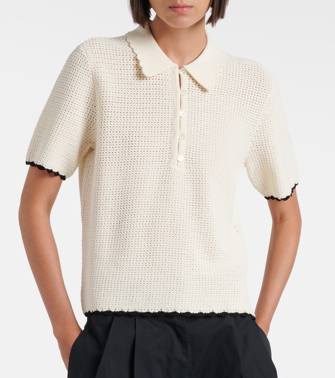 Daybreak crochet scalloped polo shirt | Frame