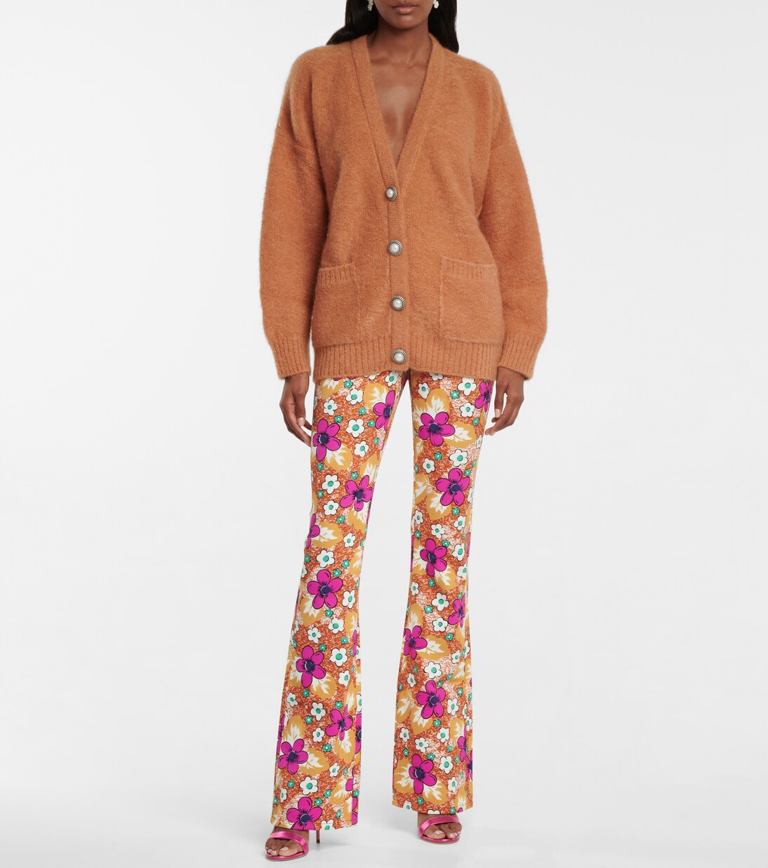 Pantalon évasé à taille haute et fleurs | Alessandra Rich