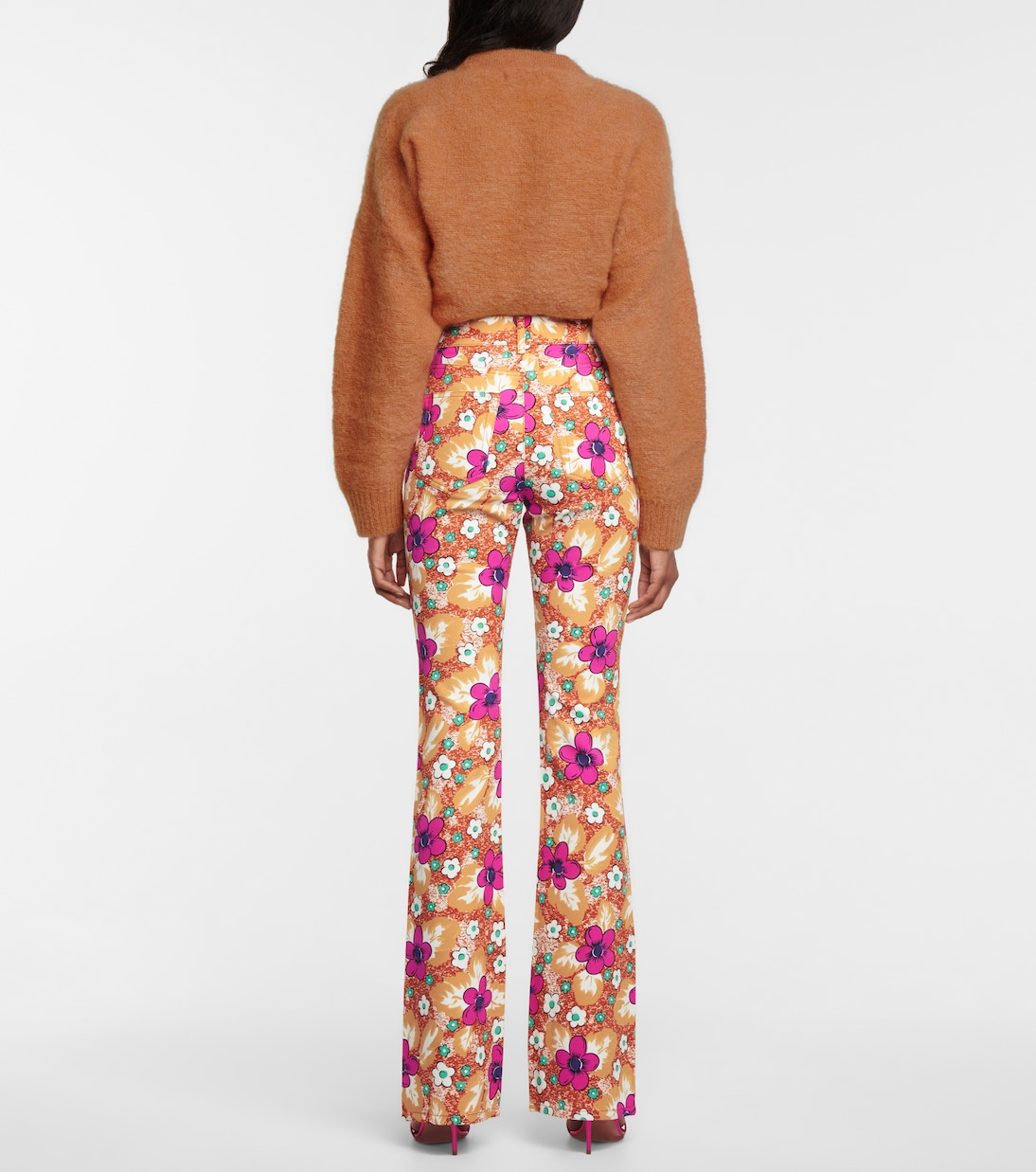 Pantalon évasé à taille haute et fleurs | Alessandra Rich