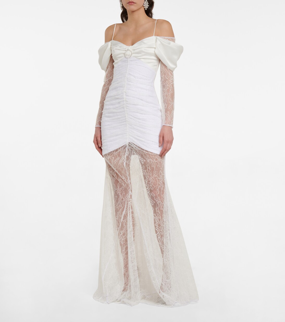 Robe longue en satin et dentelle | Rasario