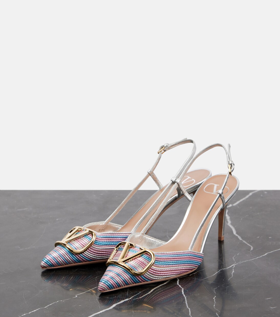 Slingback-Pumps VLogo Signature 80 aus Metallic-Leder | Valentino Garavani