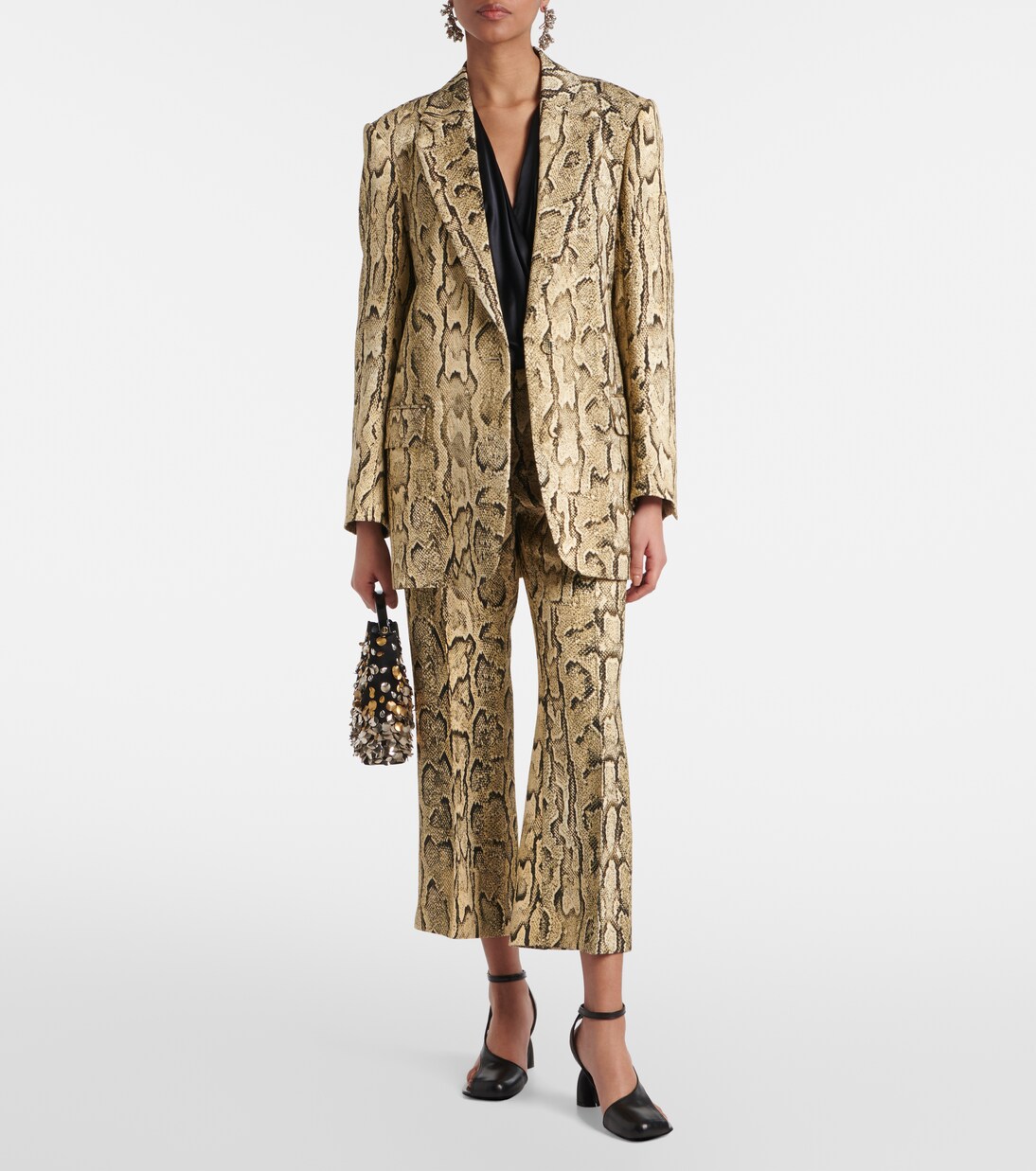Snake-print mid-rise flared jacquard pants | Dries Van Noten