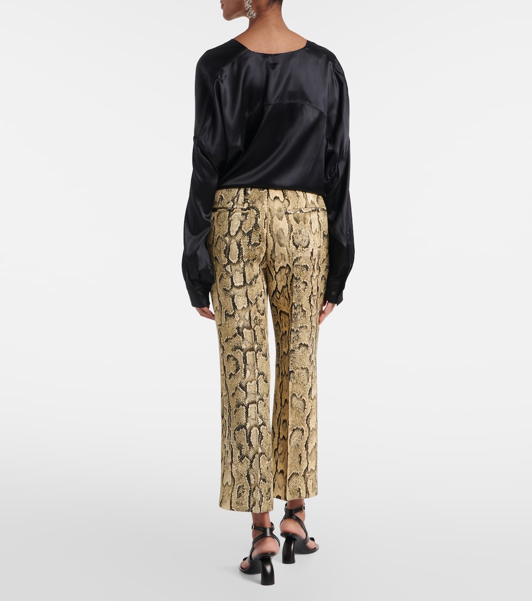 Snake-print mid-rise flared jacquard pants | Dries Van Noten