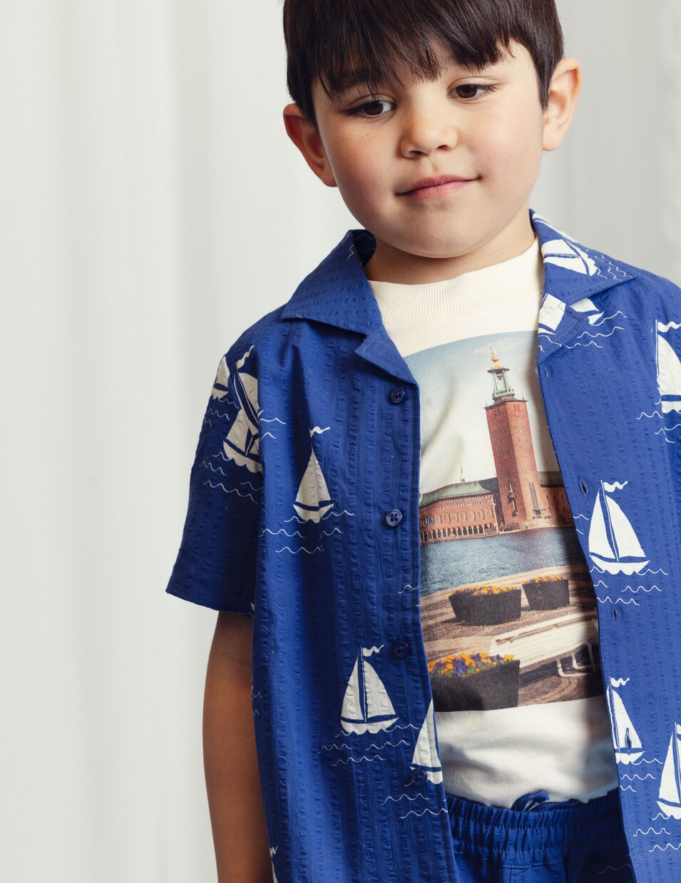Sailing Boats cotton bowling shirt | Mini Rodini