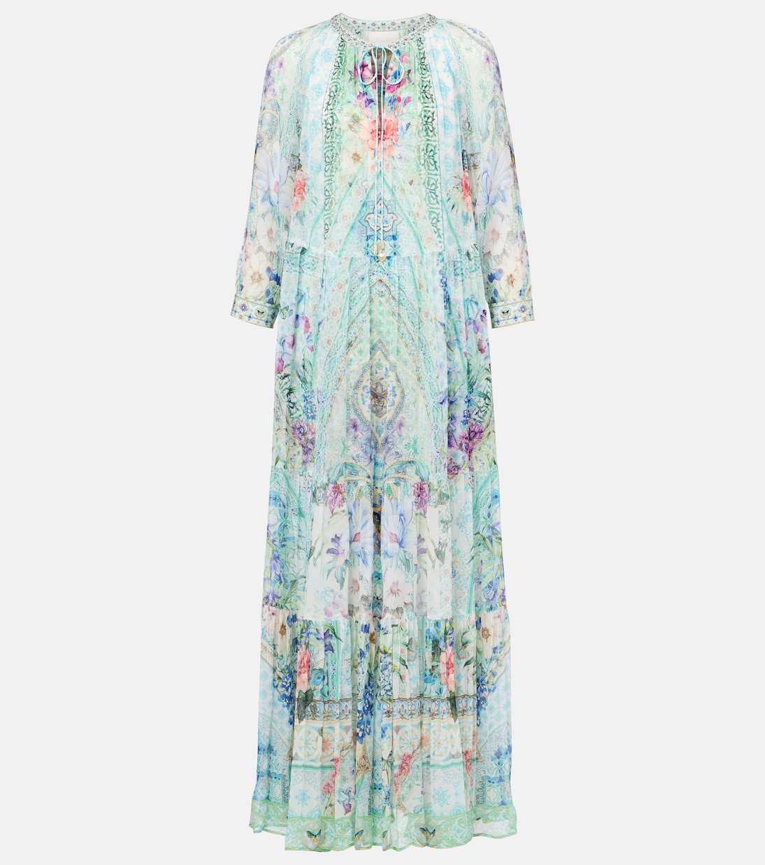 水晶缀饰真丝加长连衣裙 | Camilla