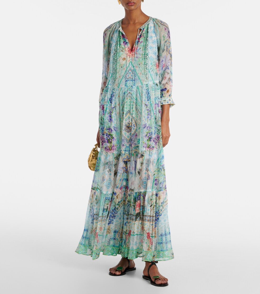 水晶缀饰真丝加长连衣裙 | Camilla