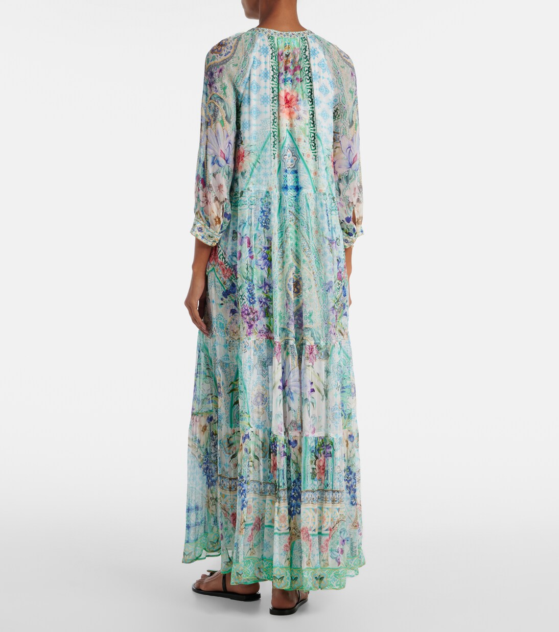 水晶缀饰真丝加长连衣裙 | Camilla