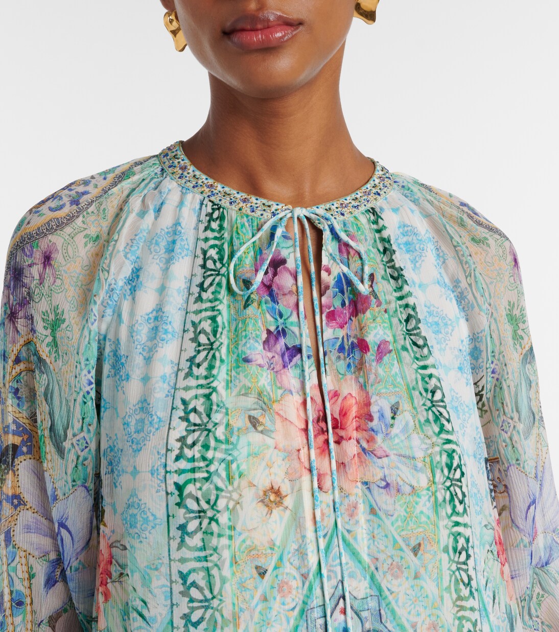 水晶缀饰真丝加长连衣裙 | Camilla