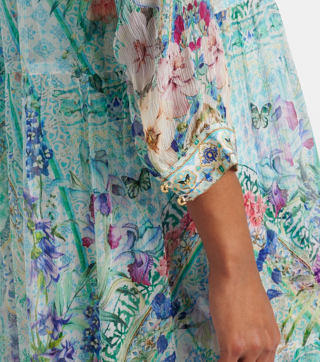 水晶缀饰真丝加长连衣裙 | Camilla