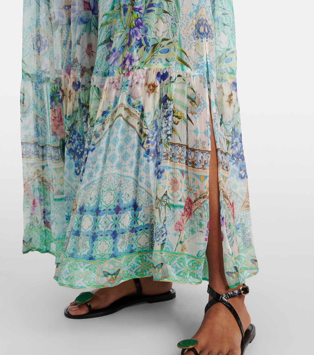 水晶缀饰真丝加长连衣裙 | Camilla